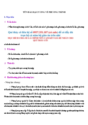 Giáo án phát triển kĩ năng môn Toán Lớp 10 - Tên bài Đại cương về phương trình